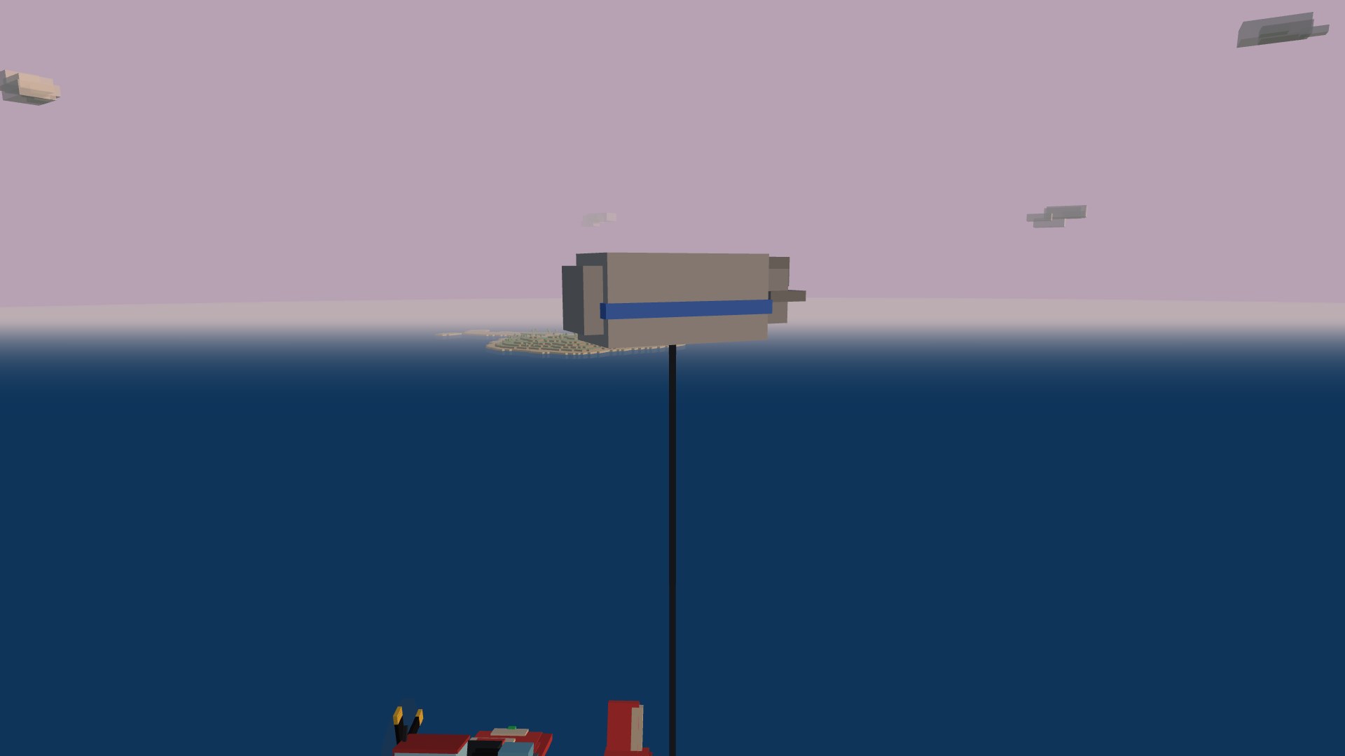 An Ironclad threading a barrage balloon's cable at dusk