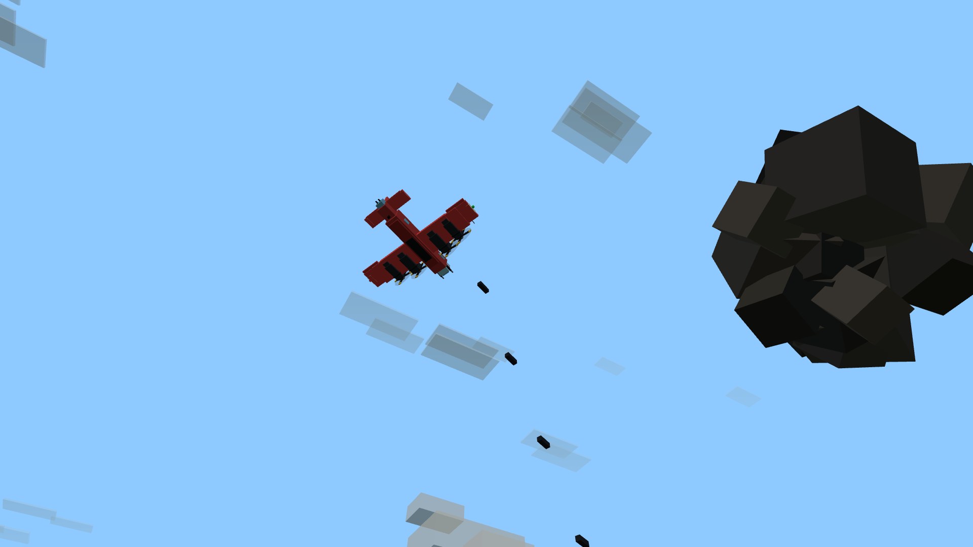 A Leviathan heavy bomber dropping a full stick of bombs against the sky