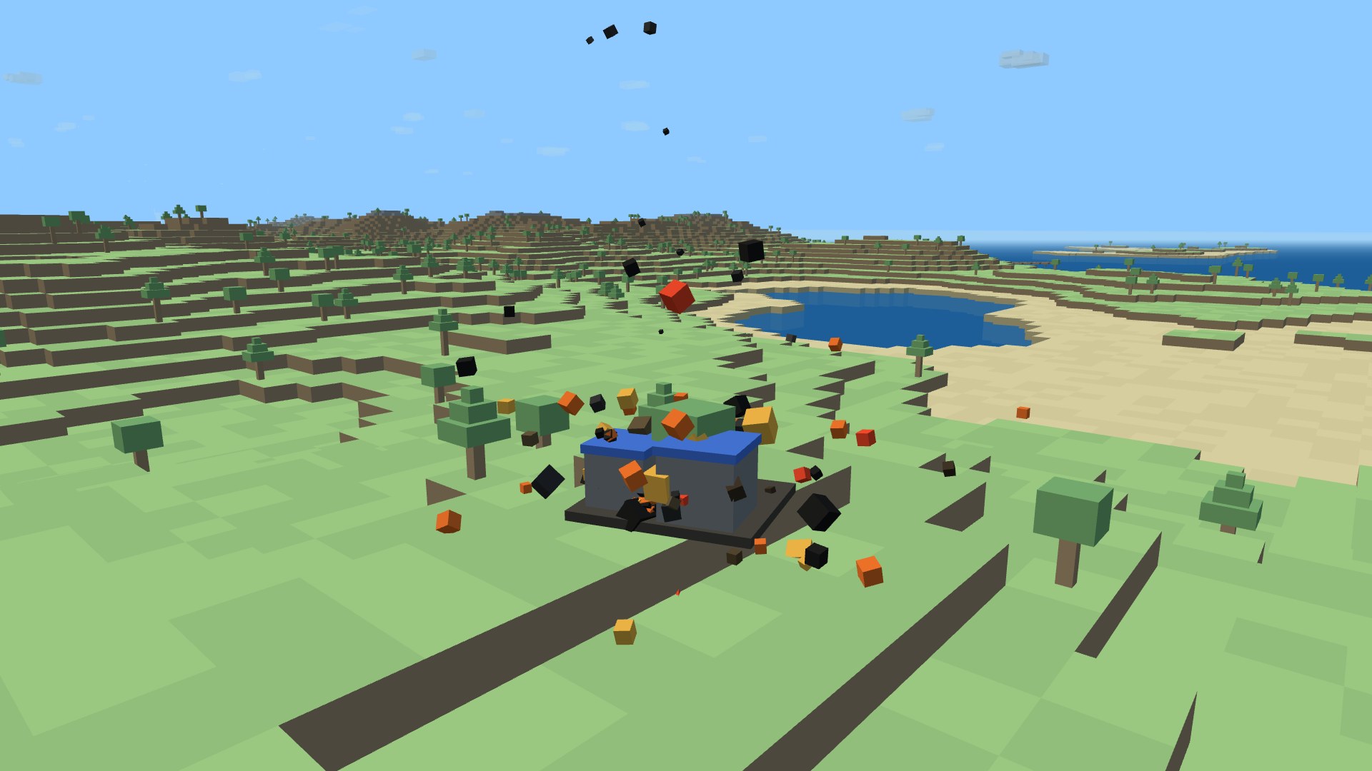 A fuel depot erupting in flame under an Ironclad pulling off the target
